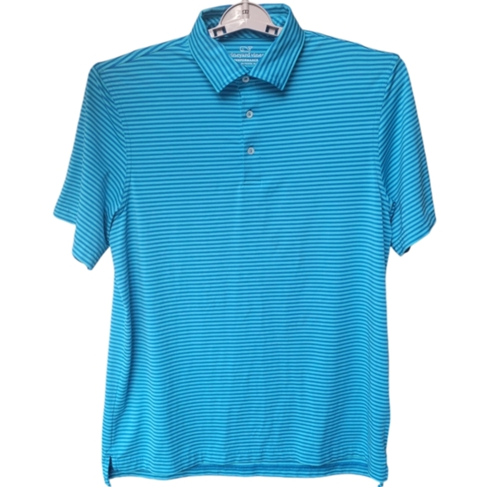 Vineyard Vines Performance Men's Blue Striped Short Sleeve Polo Shirt Size L